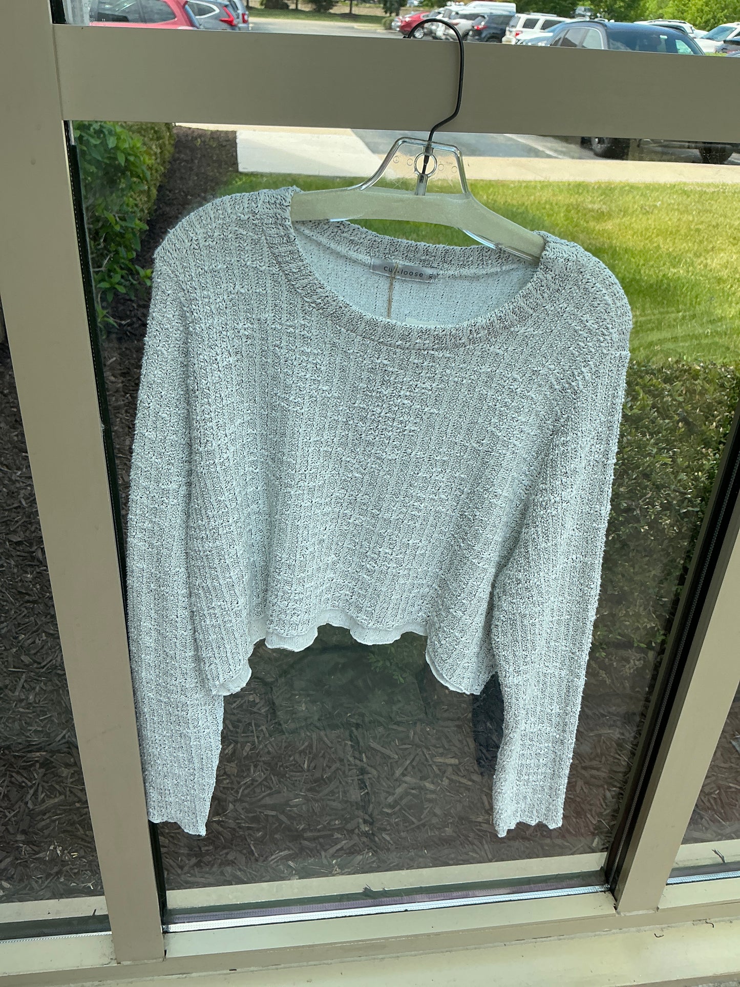 Curved Crop Sweater - White