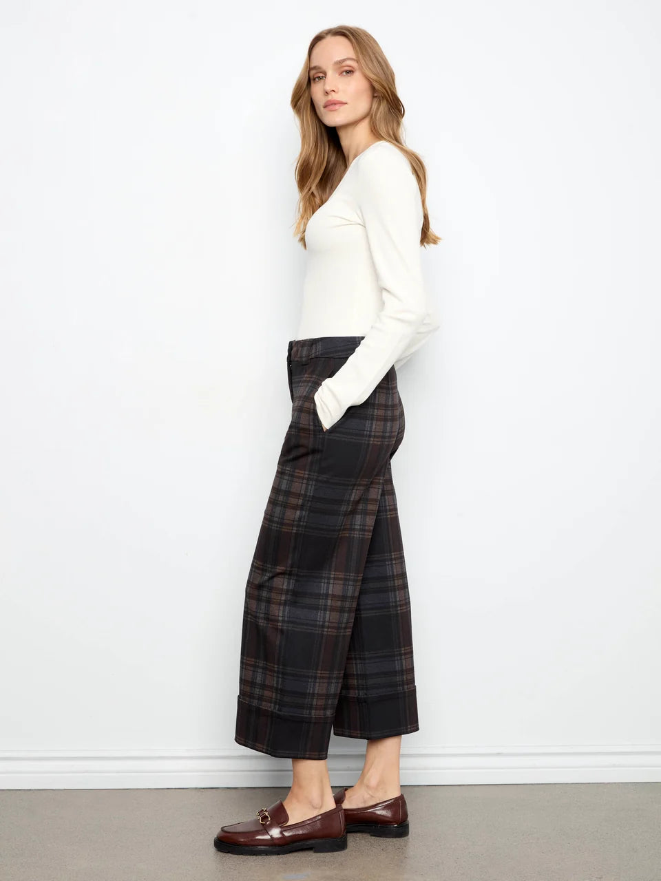 Plaid Cropped Wide Leg Pant