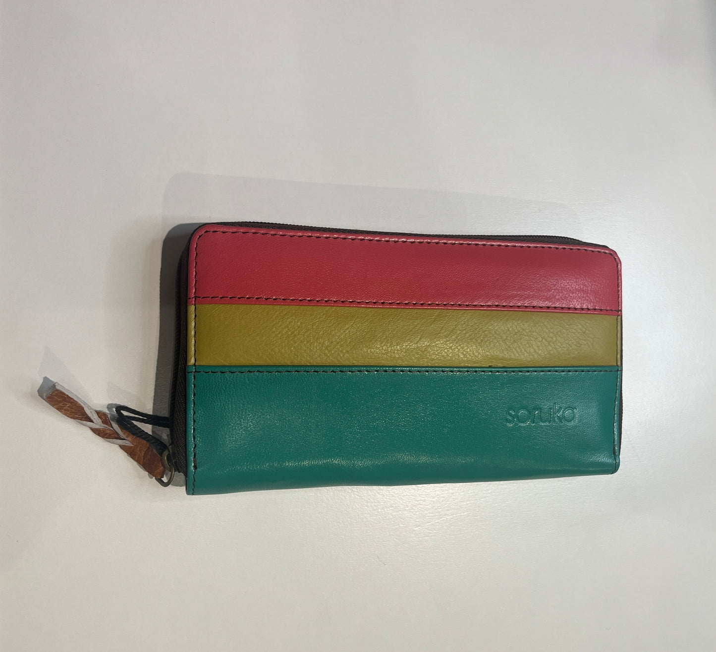 Colorblock Zip Leather Wallet
