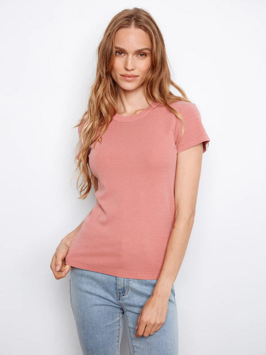 Tencel Ribbed Crew Neck Tee – Carnation