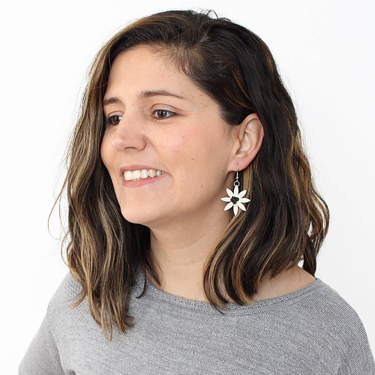 Black and White Amaya Flower Earrings