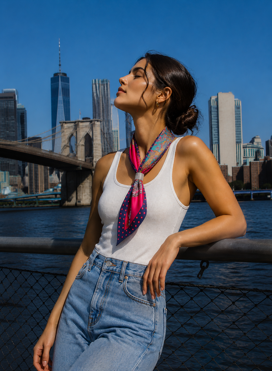 Red Ribbon and Reins Gem Loop Scarf