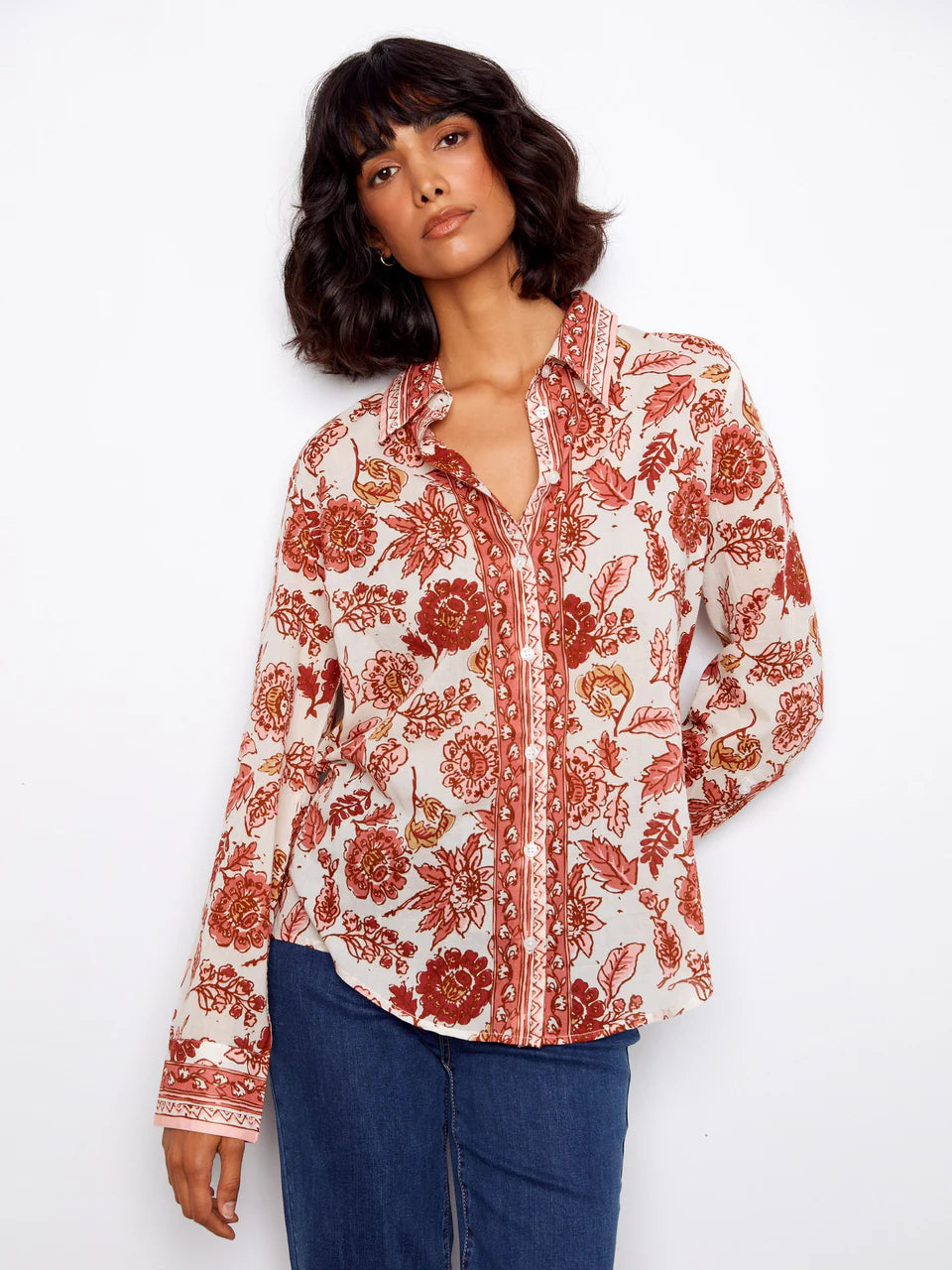 Printed Cotton Voile Button-Up Blouse