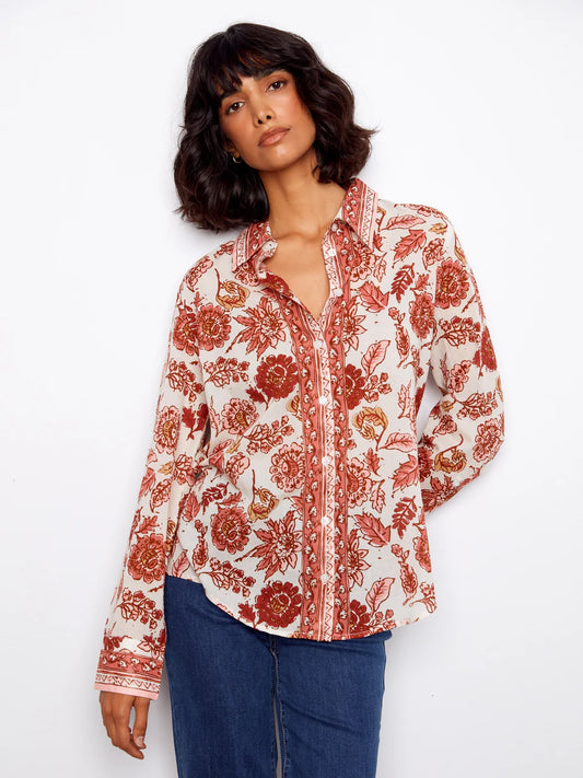 Printed Cotton Voile Button-Up Blouse