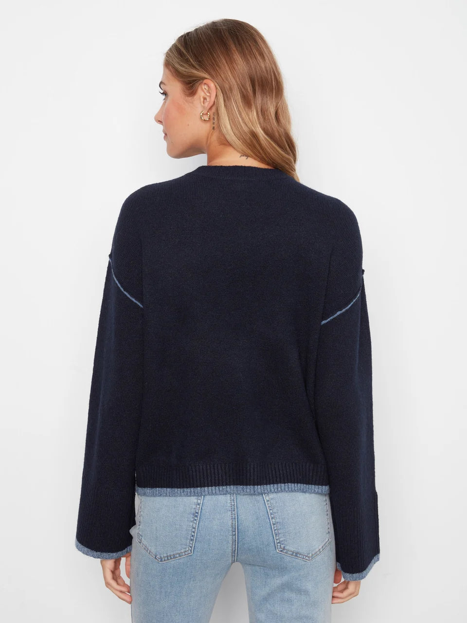 Navy Contrast Trim Crew Neck Sweater