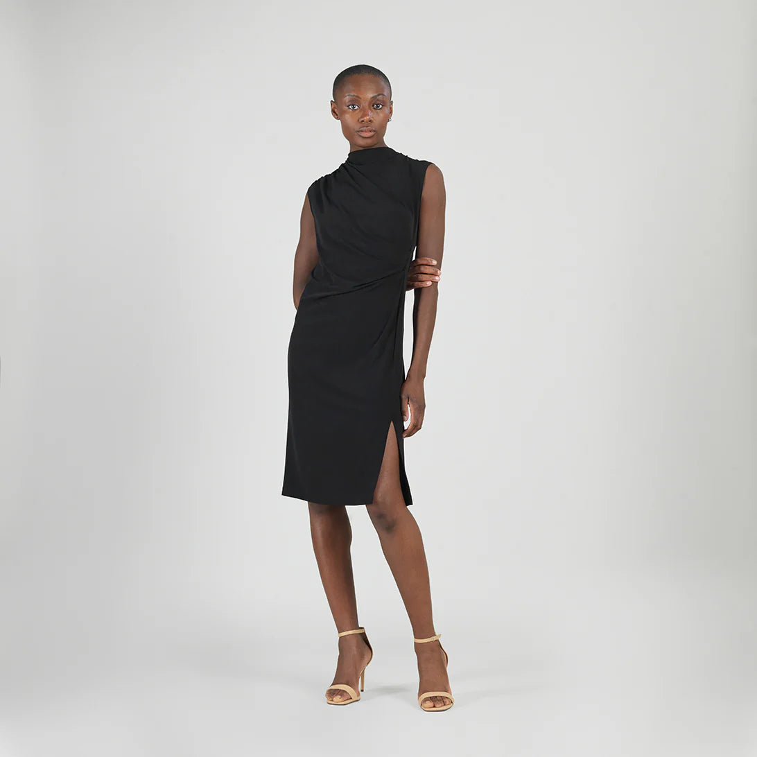 Signature Side Slit Black Midi Dress