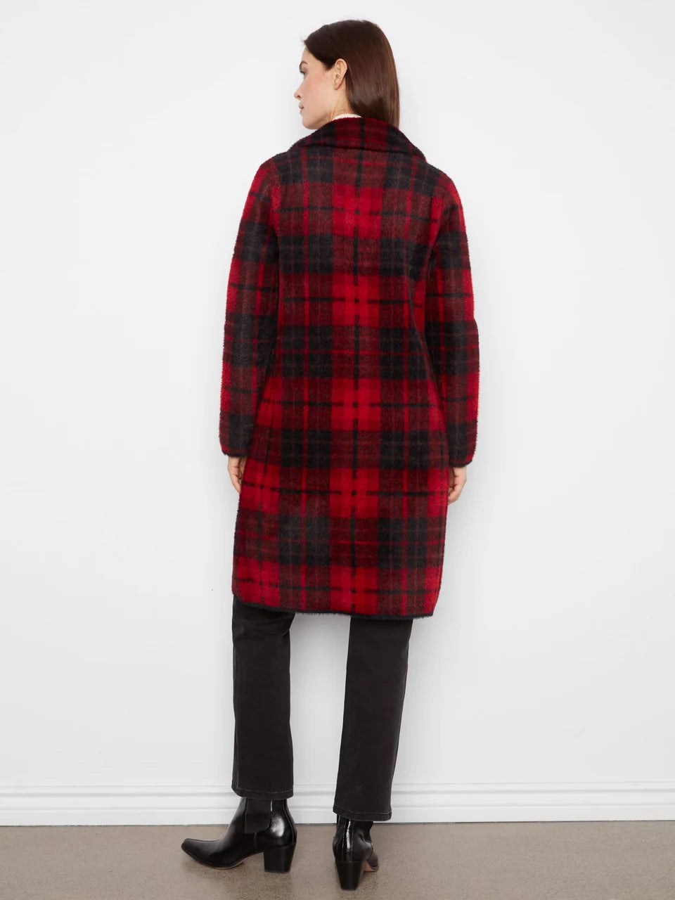Cranberry Plaid Knit Coatigan