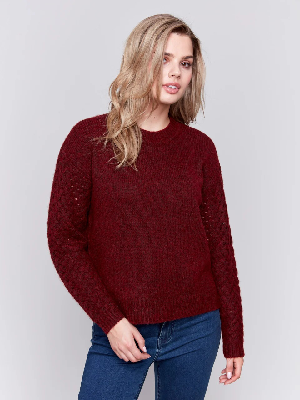 Fishnet Sleeve Crew Neck Sweater