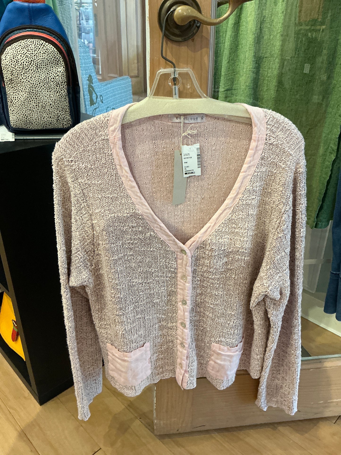 Crop Pocket Cardi in Texture Sweater Knit - Pink