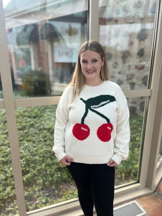 Cherry Intarsia Fluffy Sweater