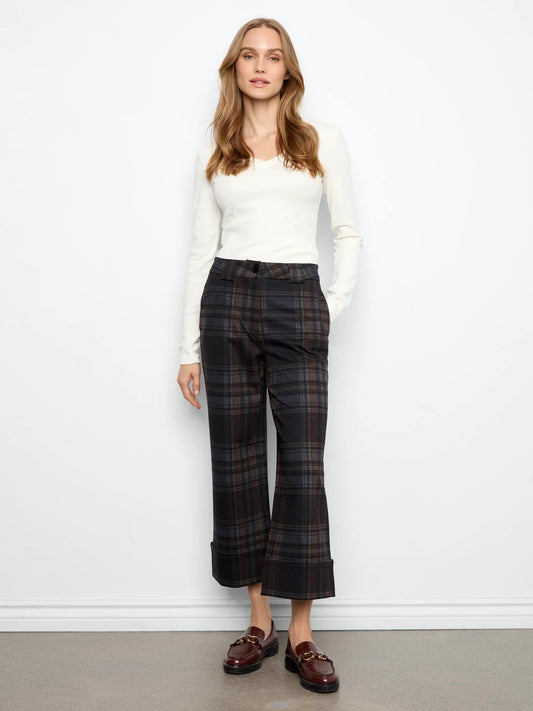 Plaid Cropped Wide Leg Pant
