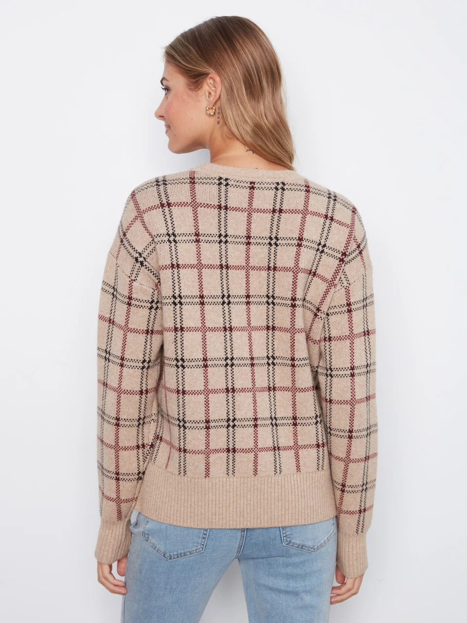 Plaid Sweater with Side Buttons