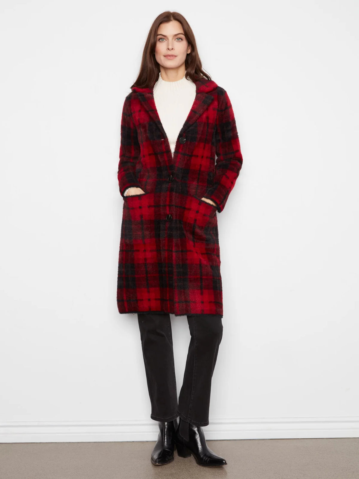 Cranberry Plaid Knit Coatigan