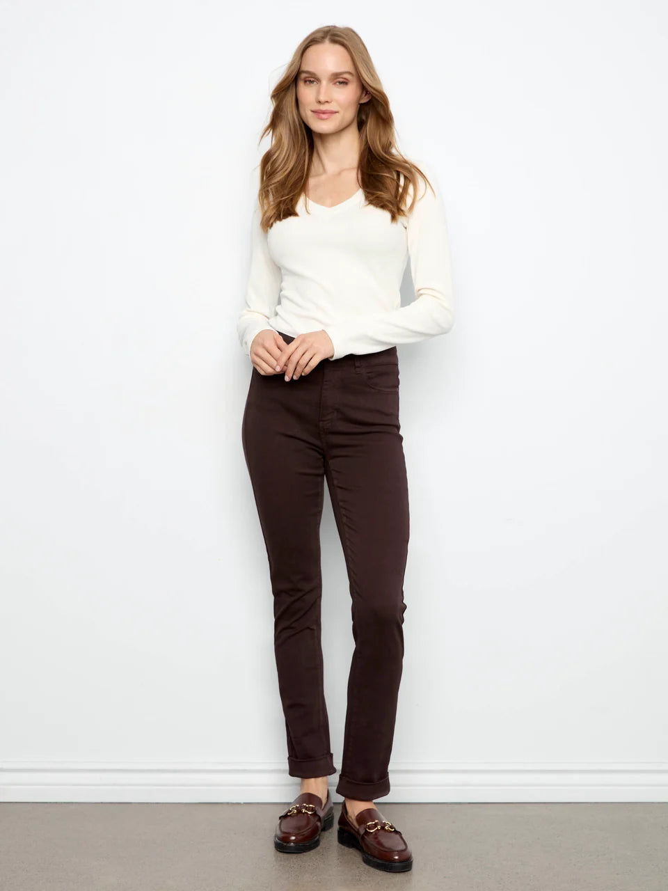 Coffee Cuffed Hem Twill Pants
