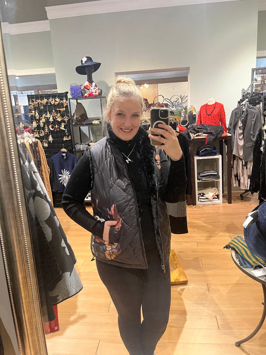 Printed Reversible Quilted Faux Fur Vest