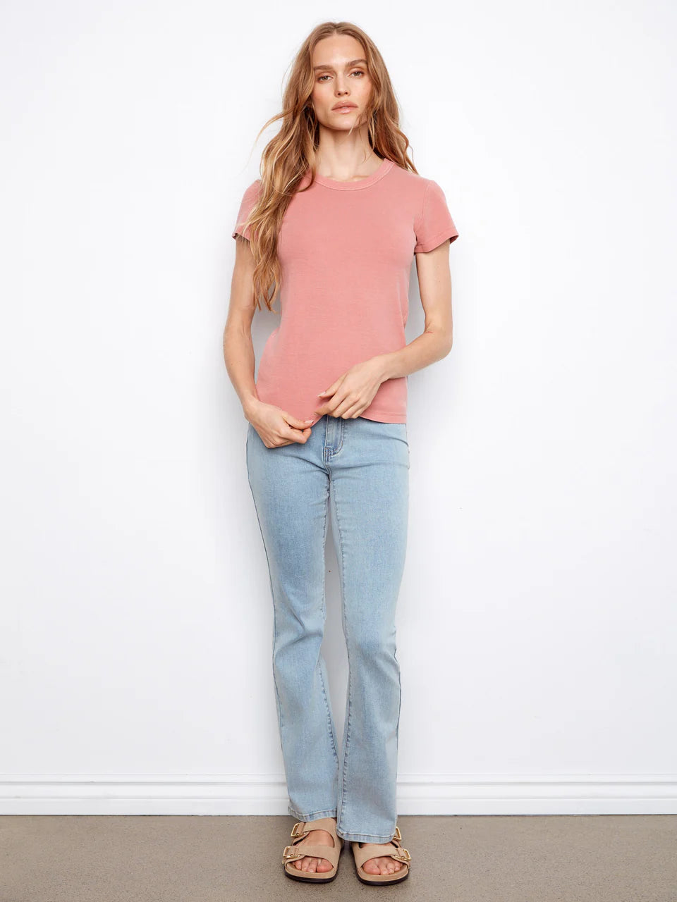 Tencel Ribbed Crew Neck Tee – Carnation