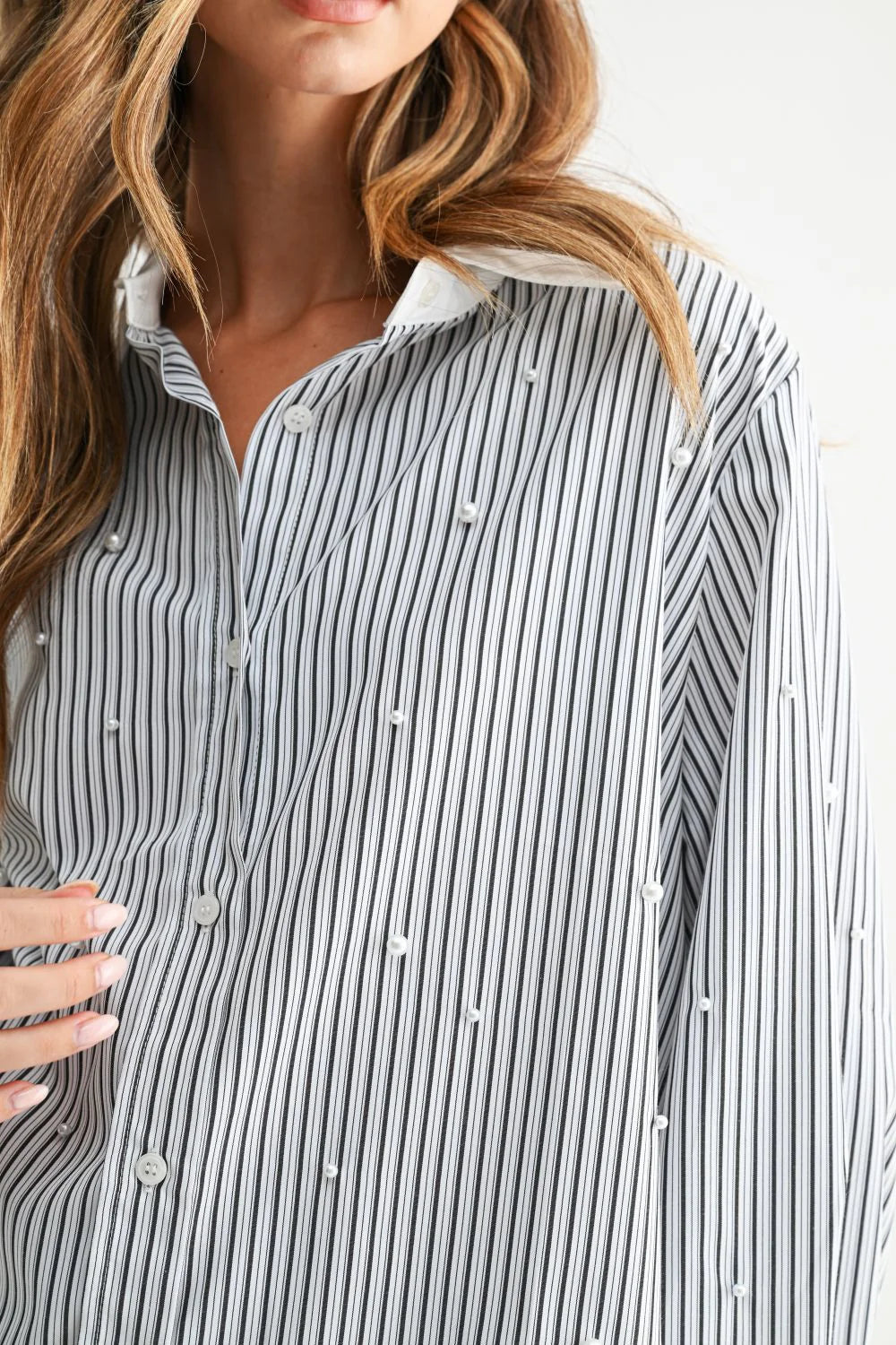 Julian Striped Button-Up with Pearls