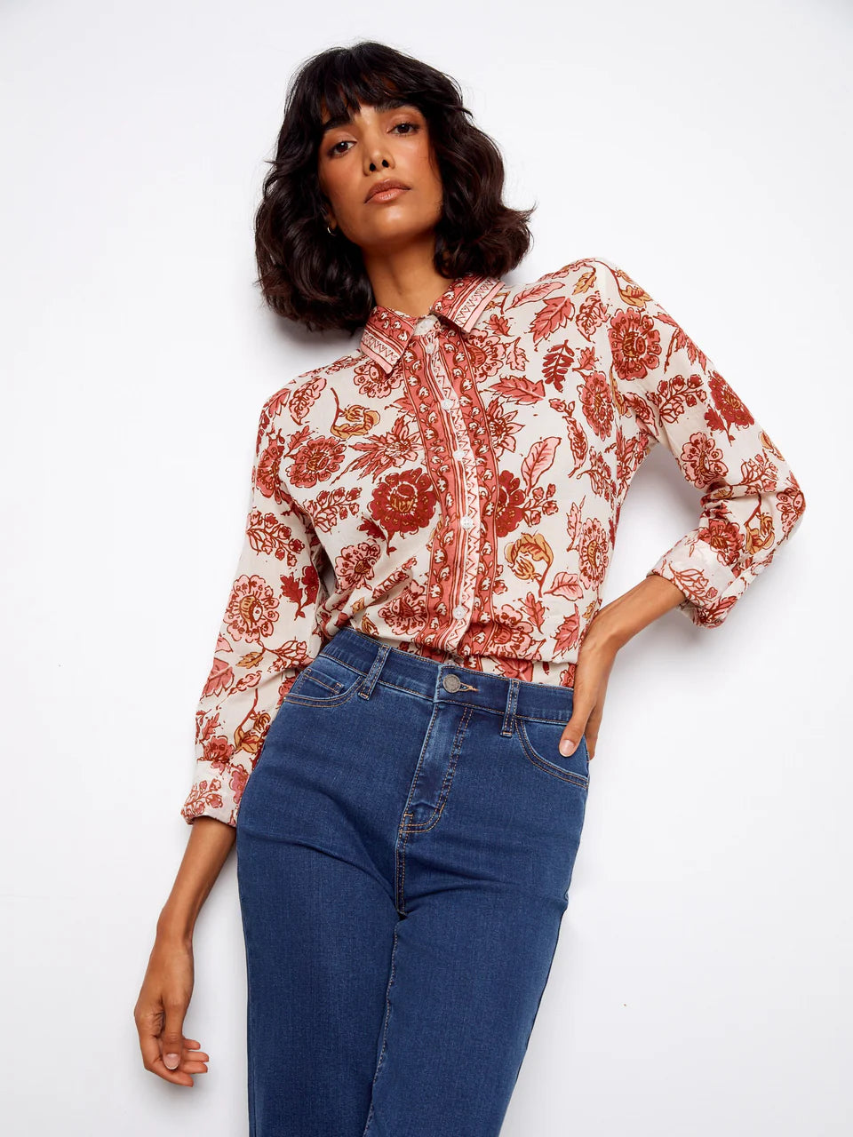 Printed Cotton Voile Button-Up Blouse