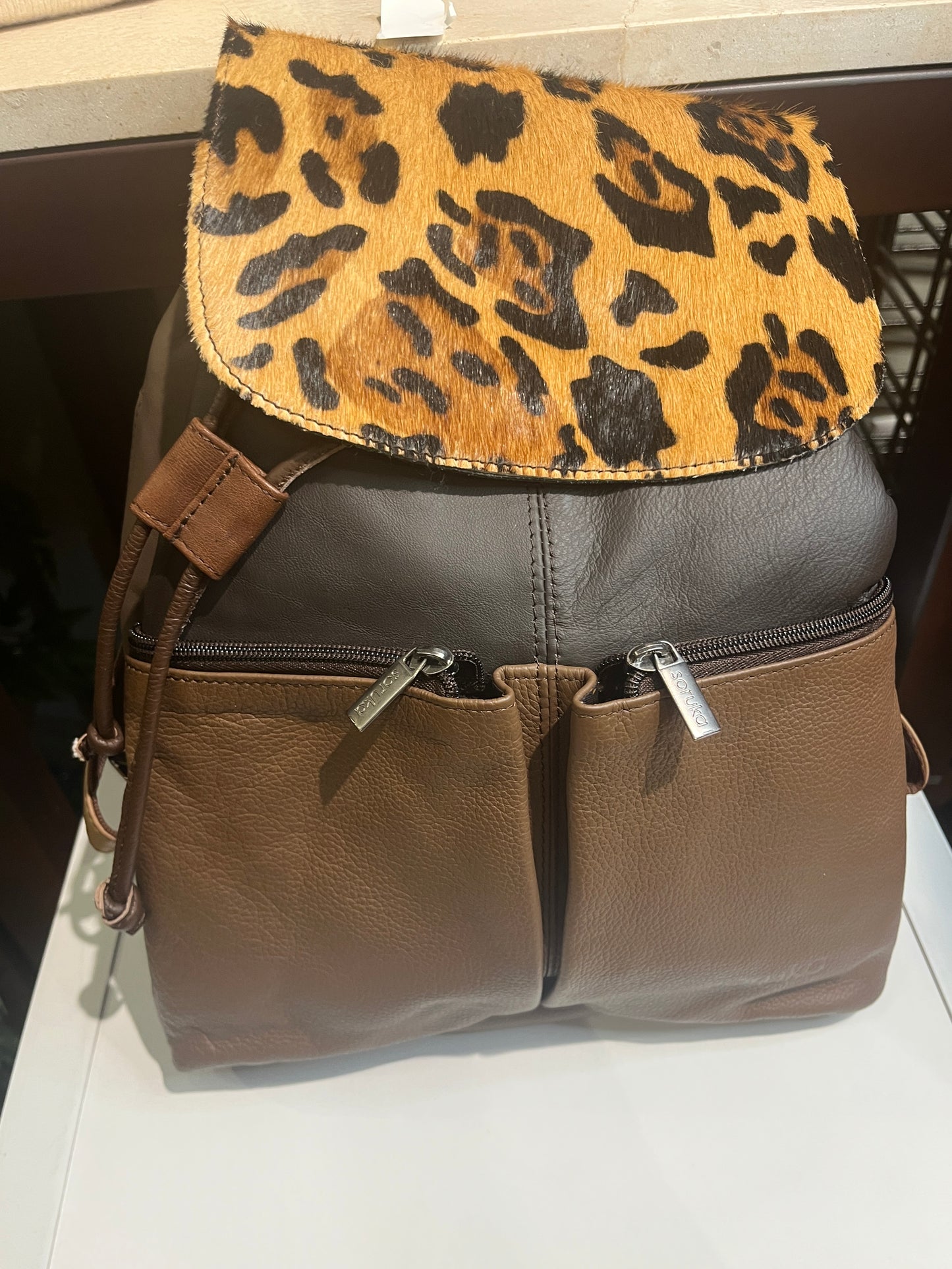 Animal Print Leather Backpack