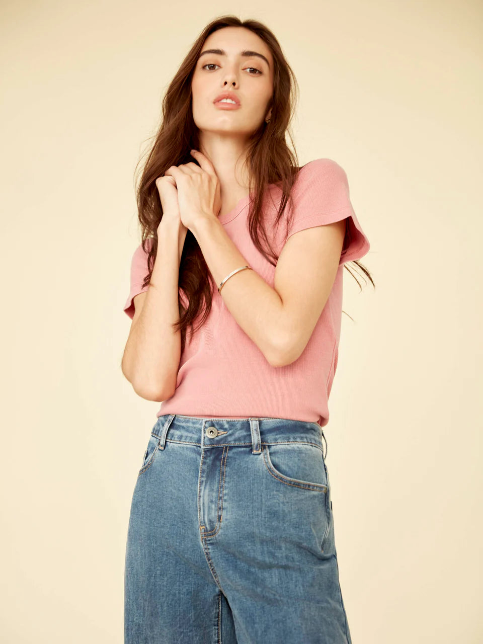 Tencel Ribbed Crew Neck Tee – Carnation
