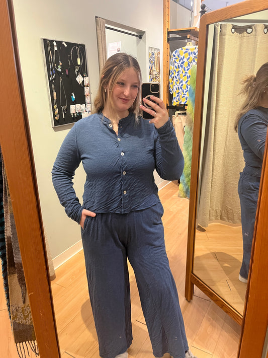 Raw Hem Barrel Pant - Navy