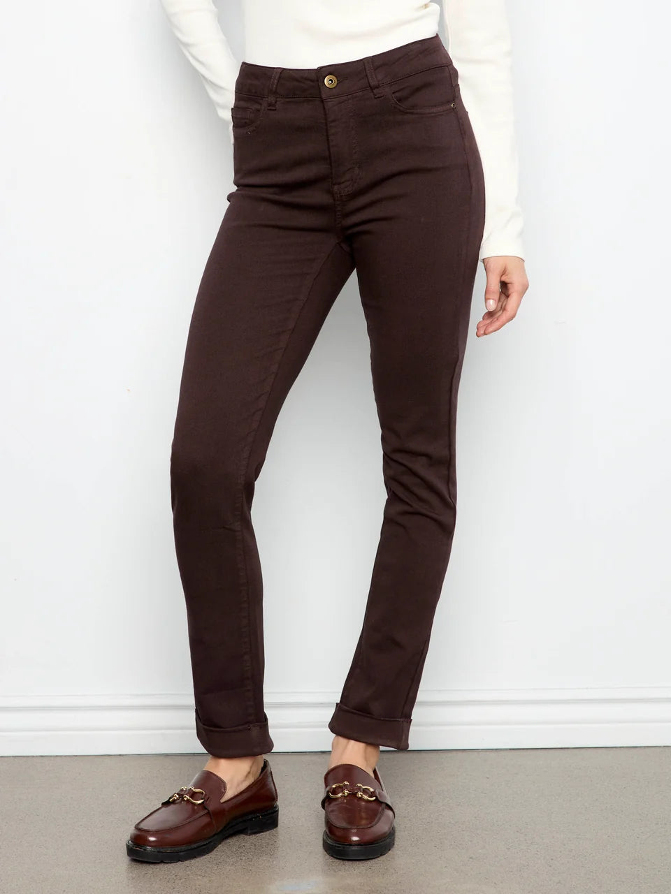 Coffee Cuffed Hem Twill Pants