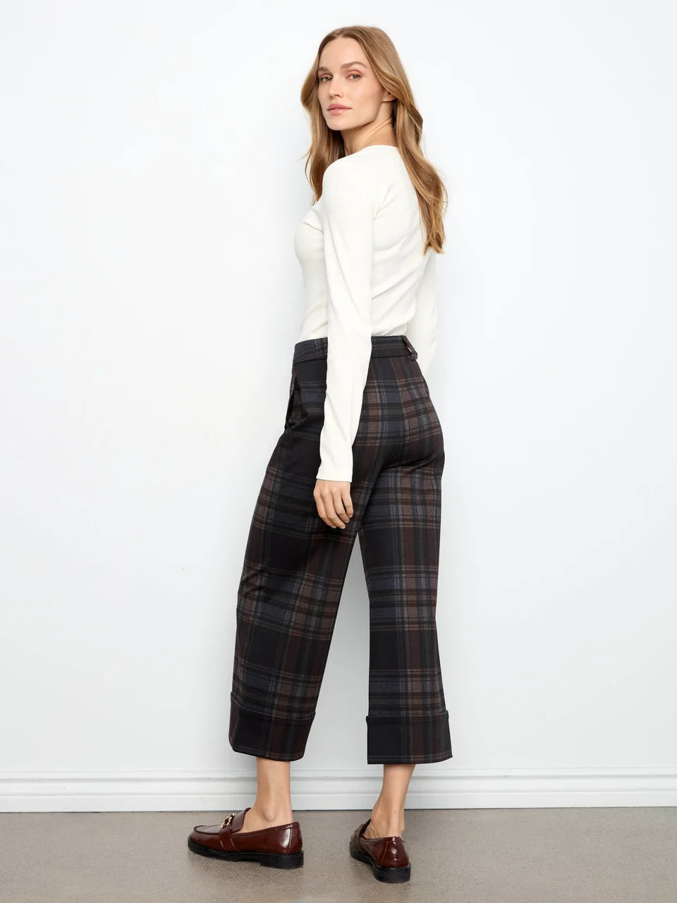 Plaid Cropped Wide Leg Pant