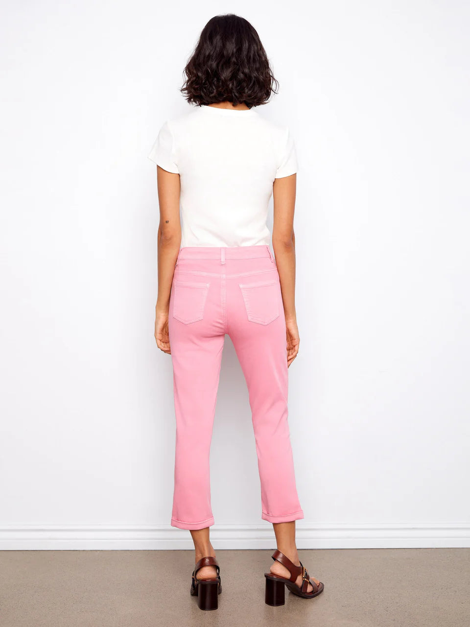 Cuffed Cropped Slim Leg Twill Pants
