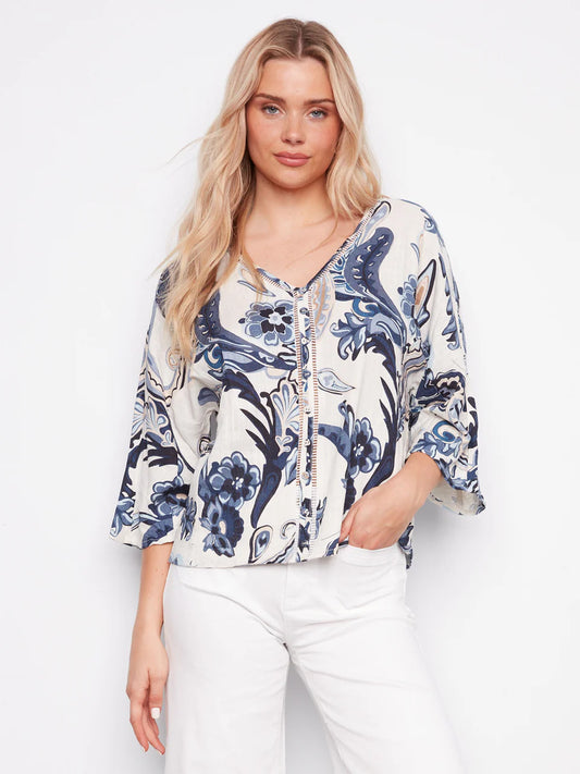 Printed Linen Blend Blouse
