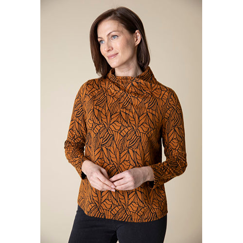 Falling Leaves Jacquard Wrap Neck Top