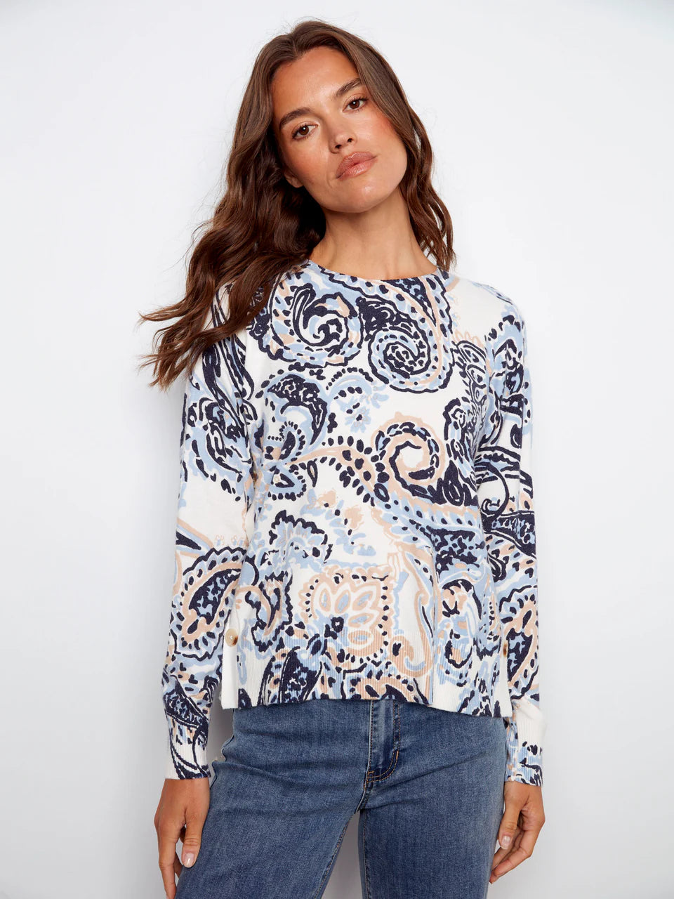 Printed Sweater With Side Buttons