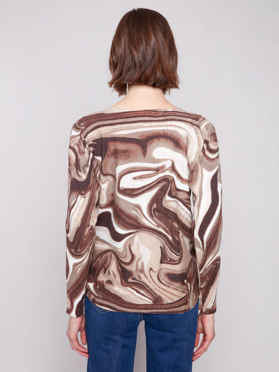 Printed Boat Neck Sweater With Side Buttons