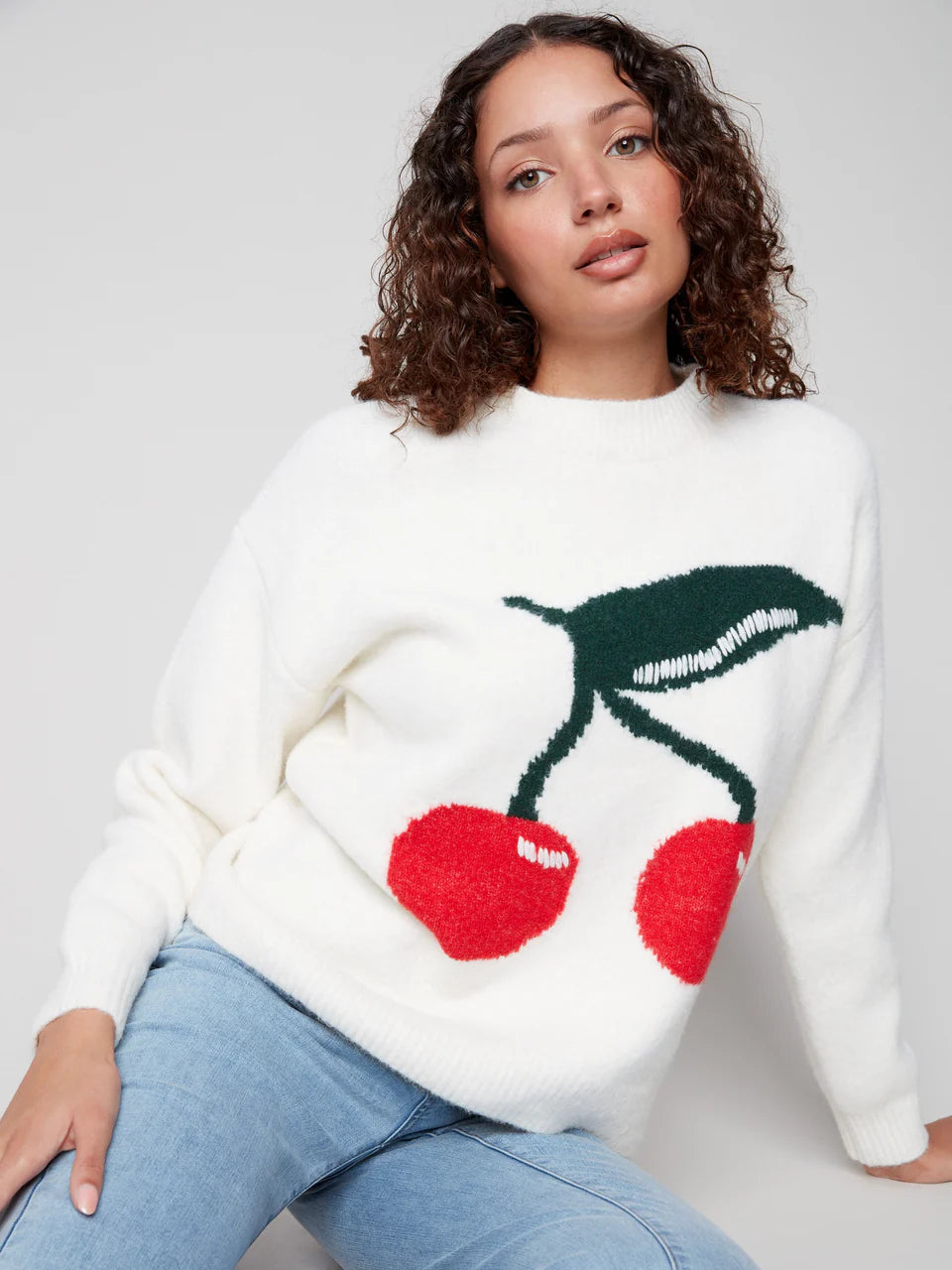 Cherry Intarsia Fluffy Sweater