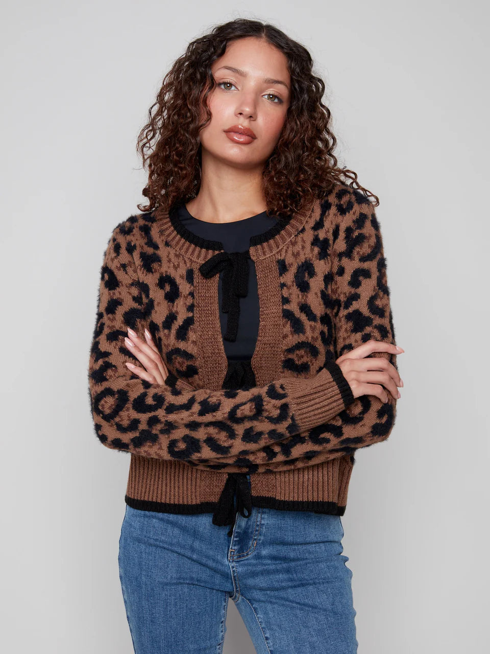 Bow Tie Jacquard Knit Cardigan
