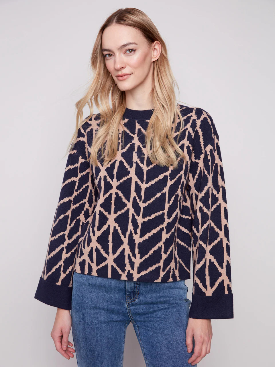 Jacquard Sweater With Folded Cuffs