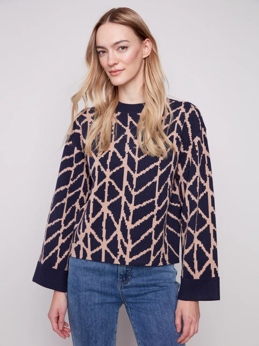 Jacquard Sweater With Folded Cuffs