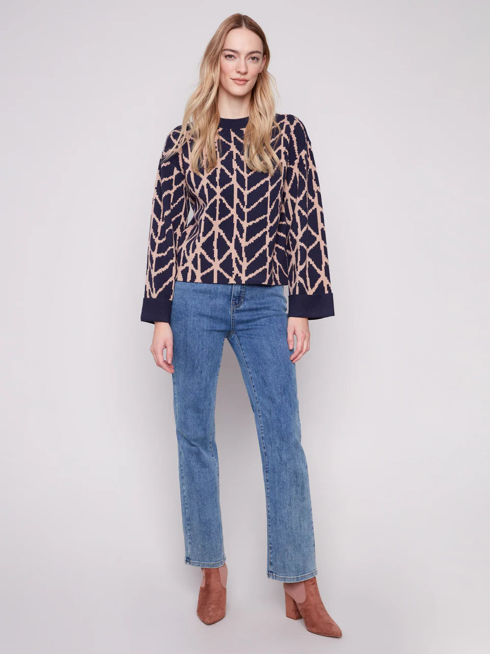 Jacquard Sweater With Folded Cuffs