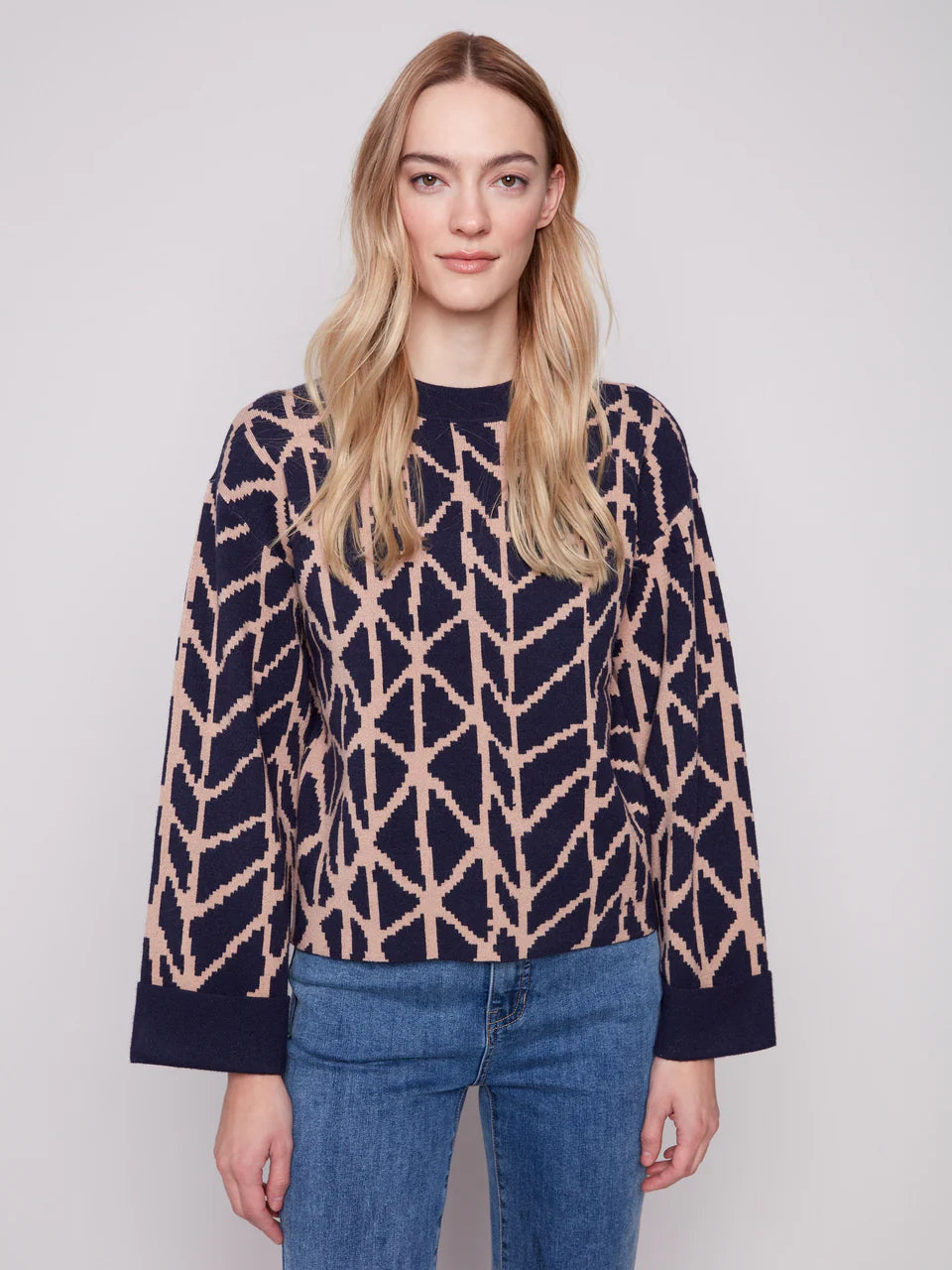 Jacquard Sweater With Folded Cuffs
