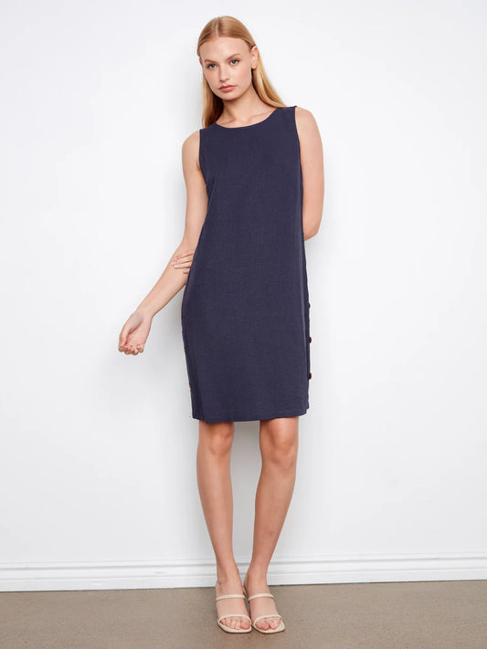 Navy Sleeveless Linen Blend Dress
