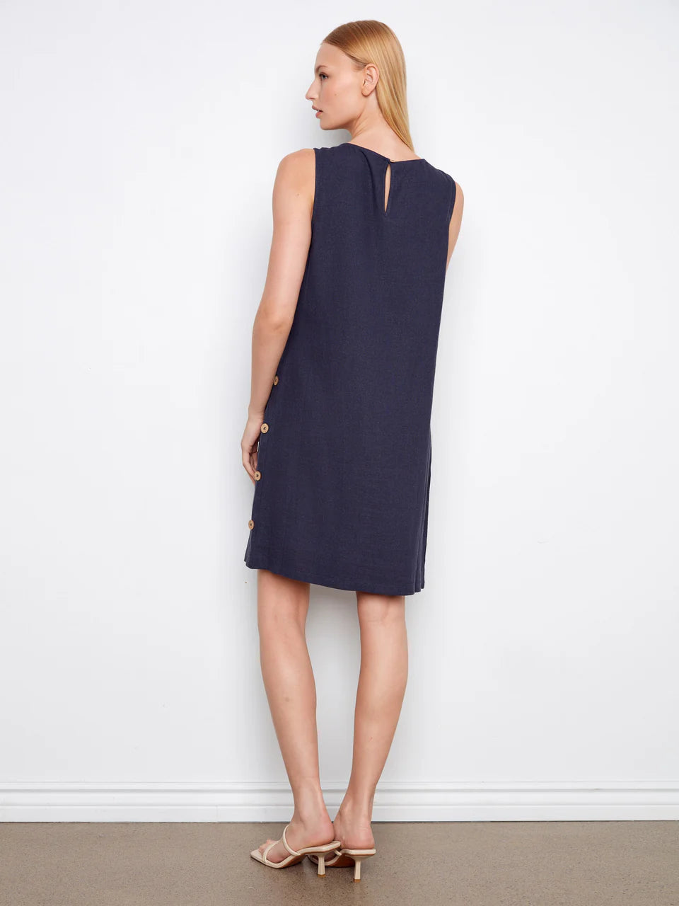 Navy Sleeveless Linen Blend Dress