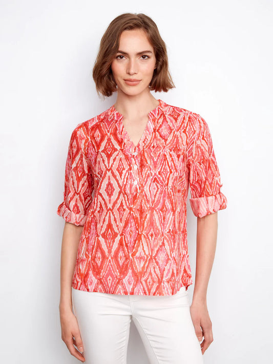 Printed Half-Button Blouse