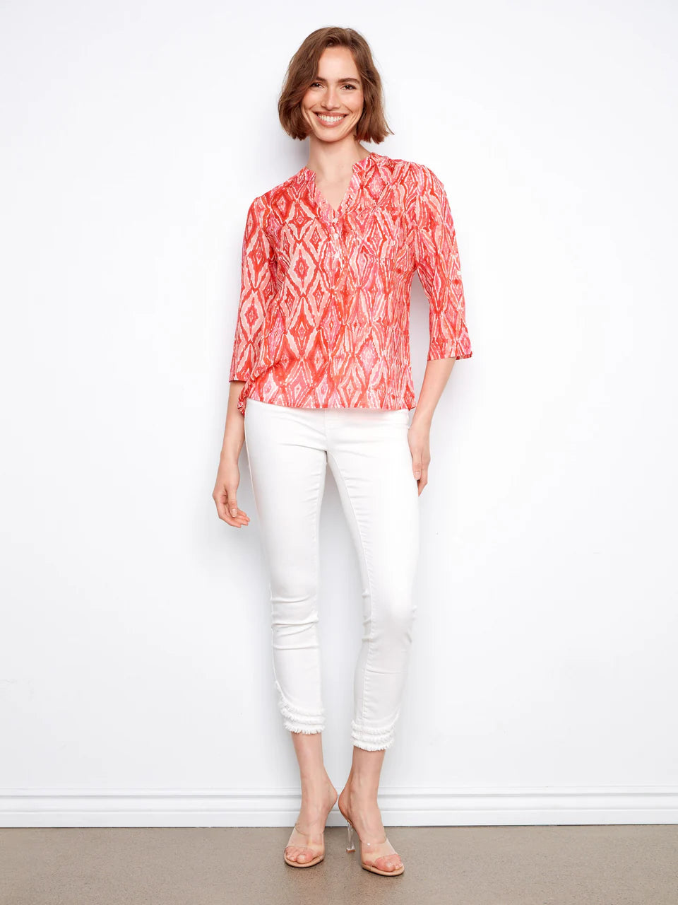 Printed Half-Button Blouse