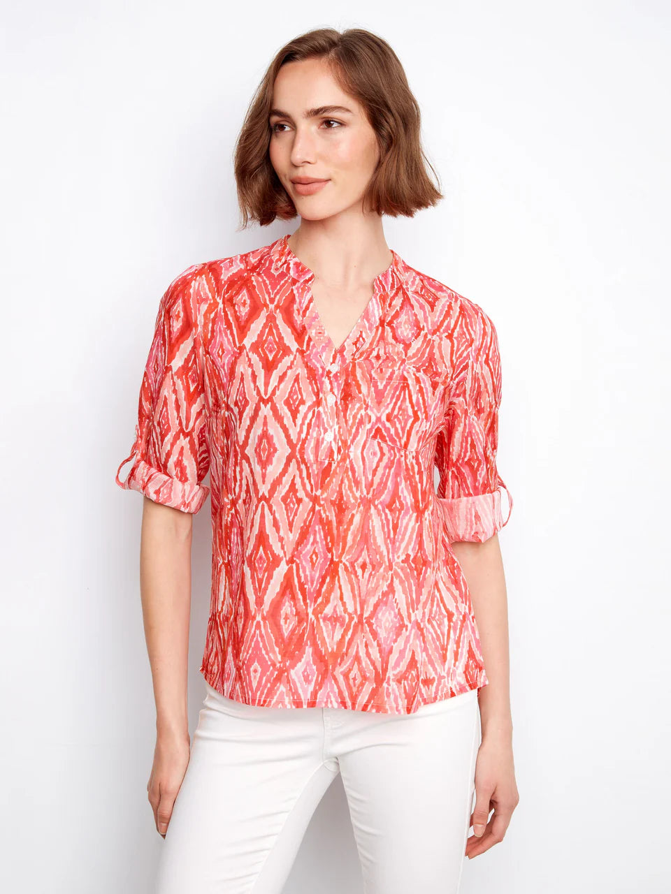 Printed Half-Button Blouse