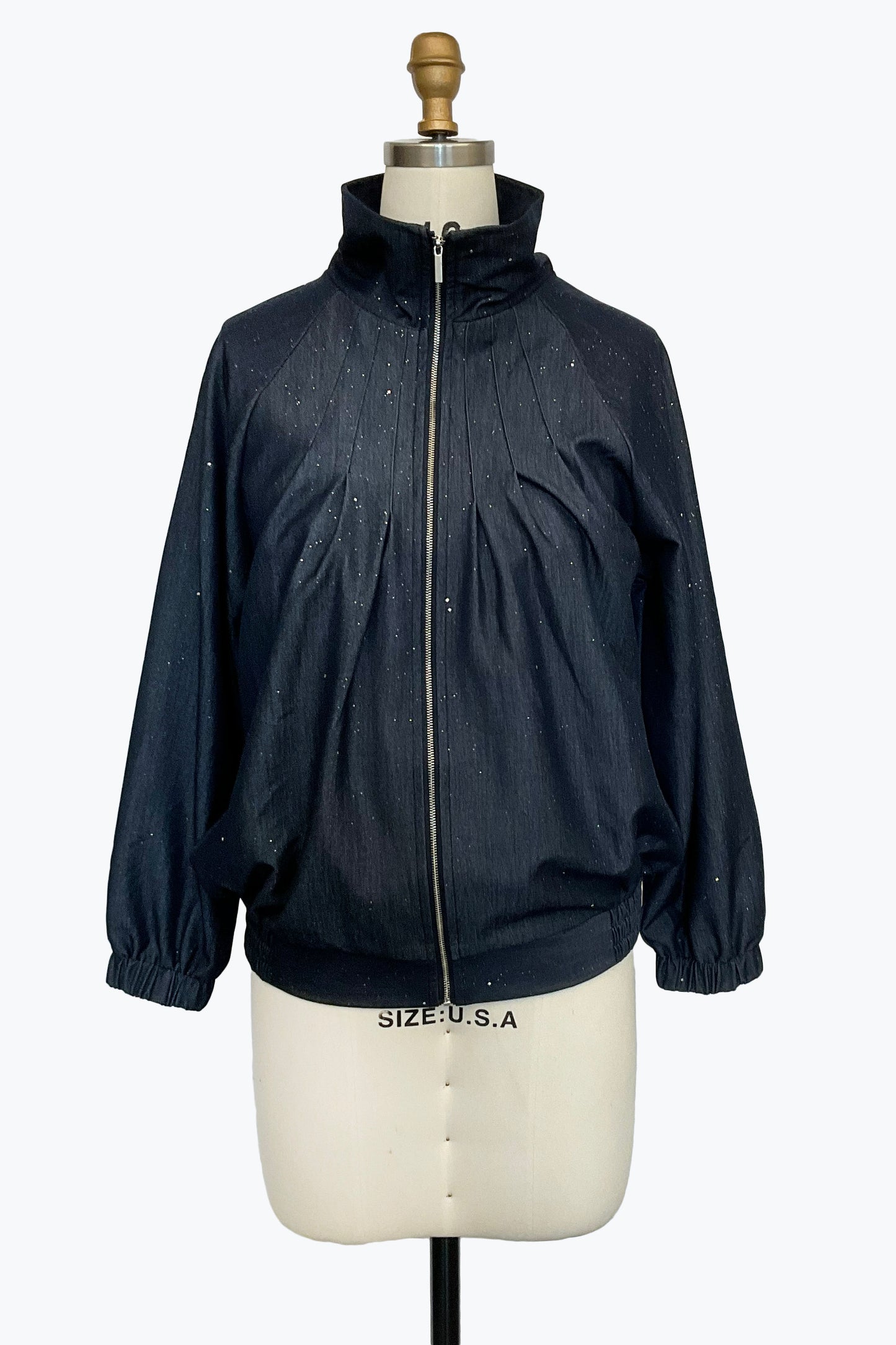 Denim High Neck Zip Jacket
