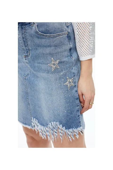 Star Rhinestone Denim Skirt