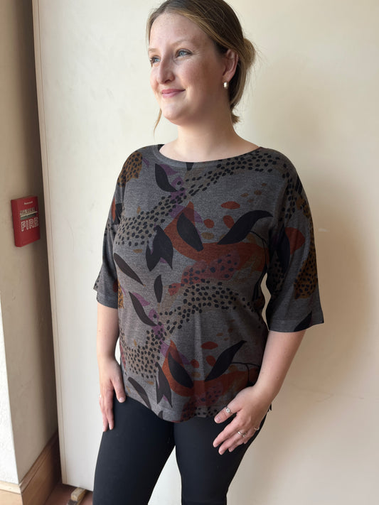 Printed Leaves Hacci Top