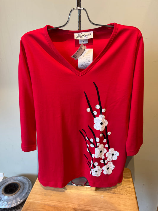 Victoria Red Flowers Shirt