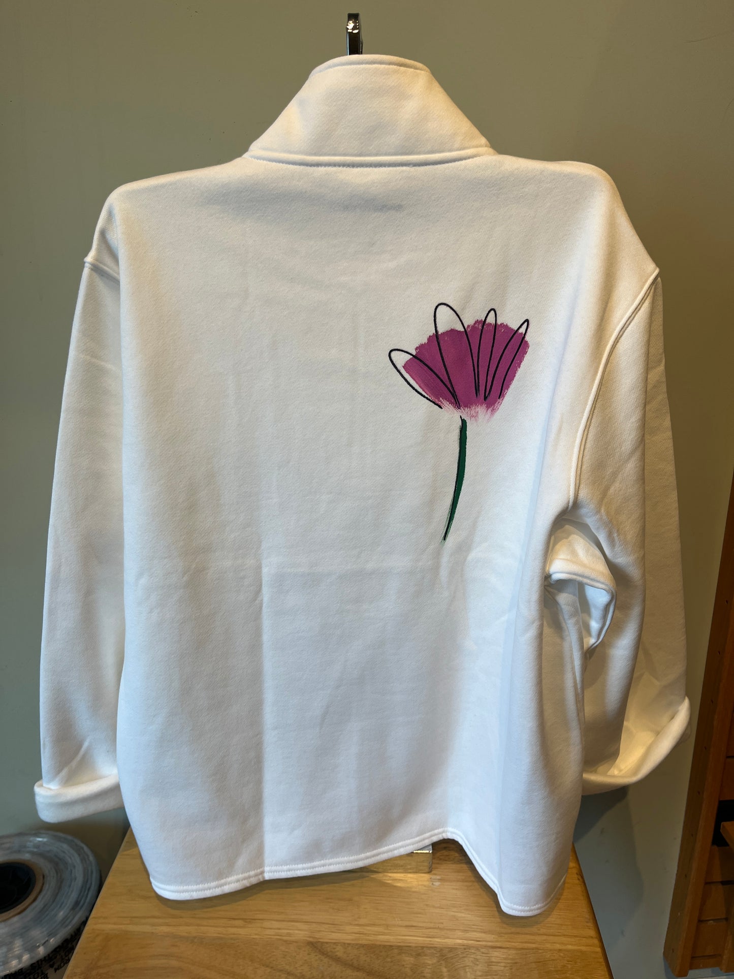Victoria White Tulips 1/4 Zip Sweatshirt