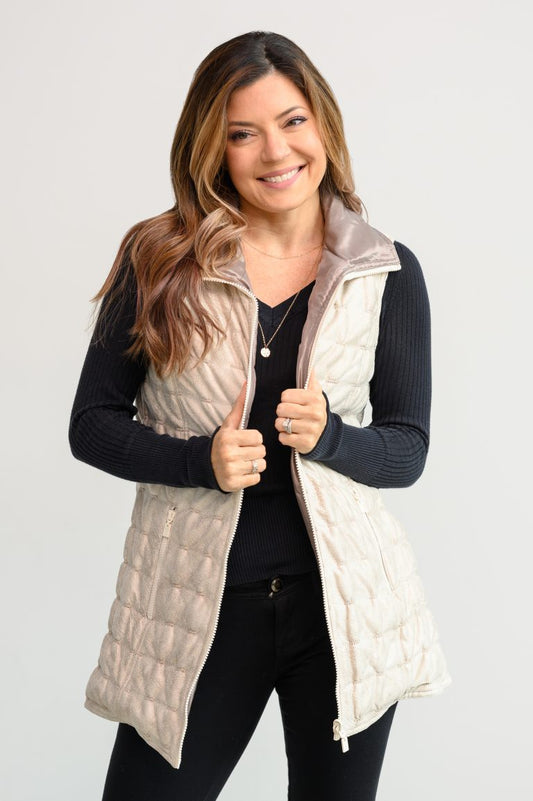 Quilted Faux Suede Reversible Vest