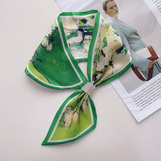 Green Botanical Impression Gem Loop Scarf